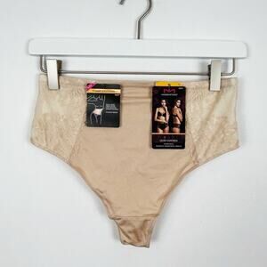 Maidenform Sexy Light Control High-Waist Lace Thong DM2001 Beige Size Small